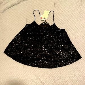 Black spaghetti strap sequin top